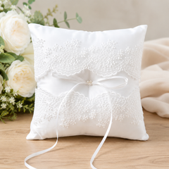 Elegant White Lace Wedding Ring Bearer Pillow