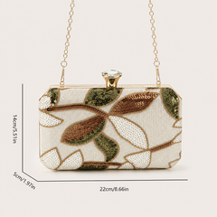 Luxury White Floral Sequin Evening Clutch
