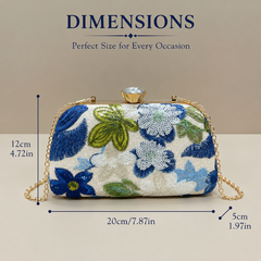 Blue Floral Embroidered Evening Clutch