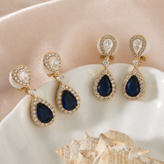 Luxury Sapphire Blue Teardrop Clip-On Earrings