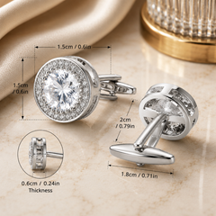 Luxury Silver Toned Crystal Cufflinks