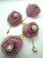 Mauve Pearl & Crystal Lapel Pin