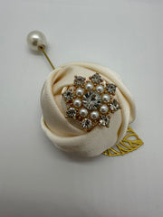 Ivory Pearl & Crystal Rose Pin Lapel