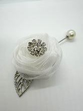 White Crystal Organza Lapel