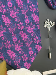 Navy Pink Floral Necktie with Accessories