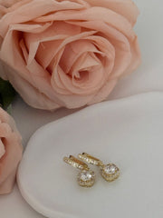 Elegant Gold Crystal Halo Drop Earrings