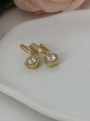 Elegant Gold Crystal Halo Drop Earrings
