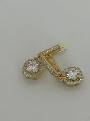 Elegant Gold Crystal Halo Drop Earrings