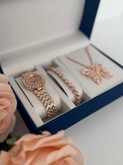 Rose Gold Butterfly Watch & Jewelry Set (Elegant Gift Set)