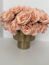 Blush Faux Rose Arrangement in Gold Vase – Elegant Floral Home Decor Centerpiece