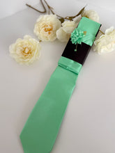 Men’s Mint Green Tie Set with Pocket Square & Lapel Flower