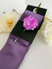 Men’s Lavender Satin Tie Set with Lapel Flower & Tie Pin