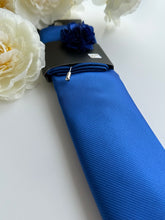 Men’s Royal Blue Satin Tie Set with Lapel Flower & Tie Pin