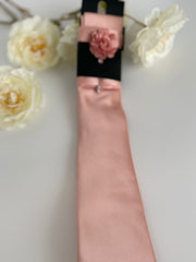 Men’s Champagne Blush Satin Tie Set with Lapel Flower & Tie Pin