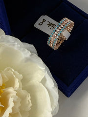 Gold Tone Crystal & Turquoise Fashion Ring
