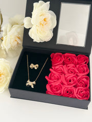 Luxury Rose Jewelry Gift Box Set – Bow Necklace & Earrings