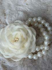 Elegant Ivory Floral Pearl Wrist Corsage Bracelet
