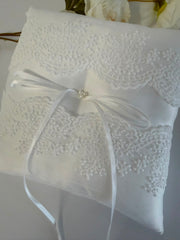Elegant White Lace Wedding Ring Bearer Pillow