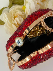 Luxury Red Crystal Heart Clutch Purse