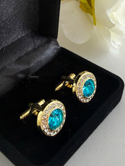 Luxury Gold-Tone Aquamarine Crystal Cufflinks for Men
