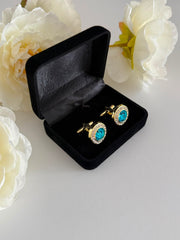 Luxury Gold-Tone Aquamarine Crystal Cufflinks for Men
