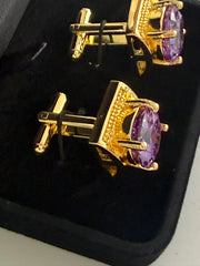 Luxury Gold Amethyst Purple Crystal Cufflinks for Men