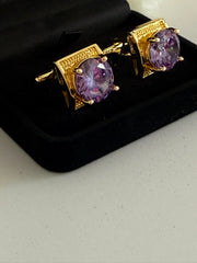 Luxury Gold Amethyst Purple Crystal Cufflinks for Men