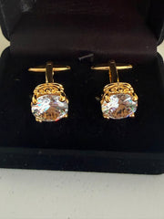 Luxury Golden Round Cubic Zirconia Cufflinks