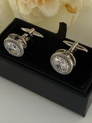 Luxury Silver Toned Crystal Cufflinks