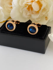 Golden Blue Crystal Cufflinks for Men