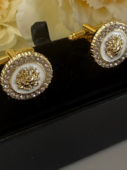 Gold Lion Head Crystal Cufflinks