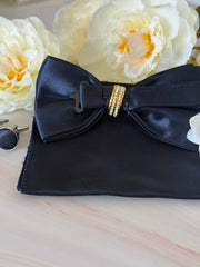 Navy Blue Bow Tie Set with Crystal Ring