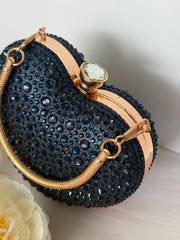 Navy Blue Crystal Heart Evening Clutch