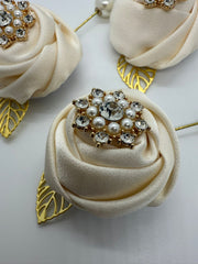 Ivory Pearl & Crystal Rose Pin Lapel