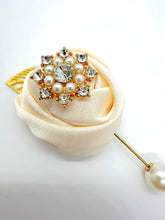 Ivory Pearl & Crystal Rose Pin Lapel