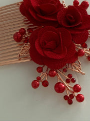 Red Rose Bridal Hair Comb