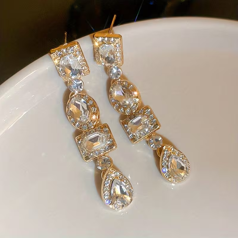 Elegant Gold-Tone Crystal Drop Earrings