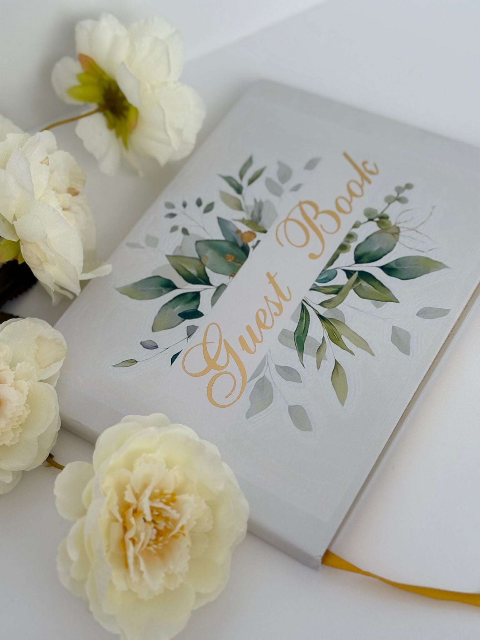 Elegant Wedding Guest Book – Gold Leaf Design
