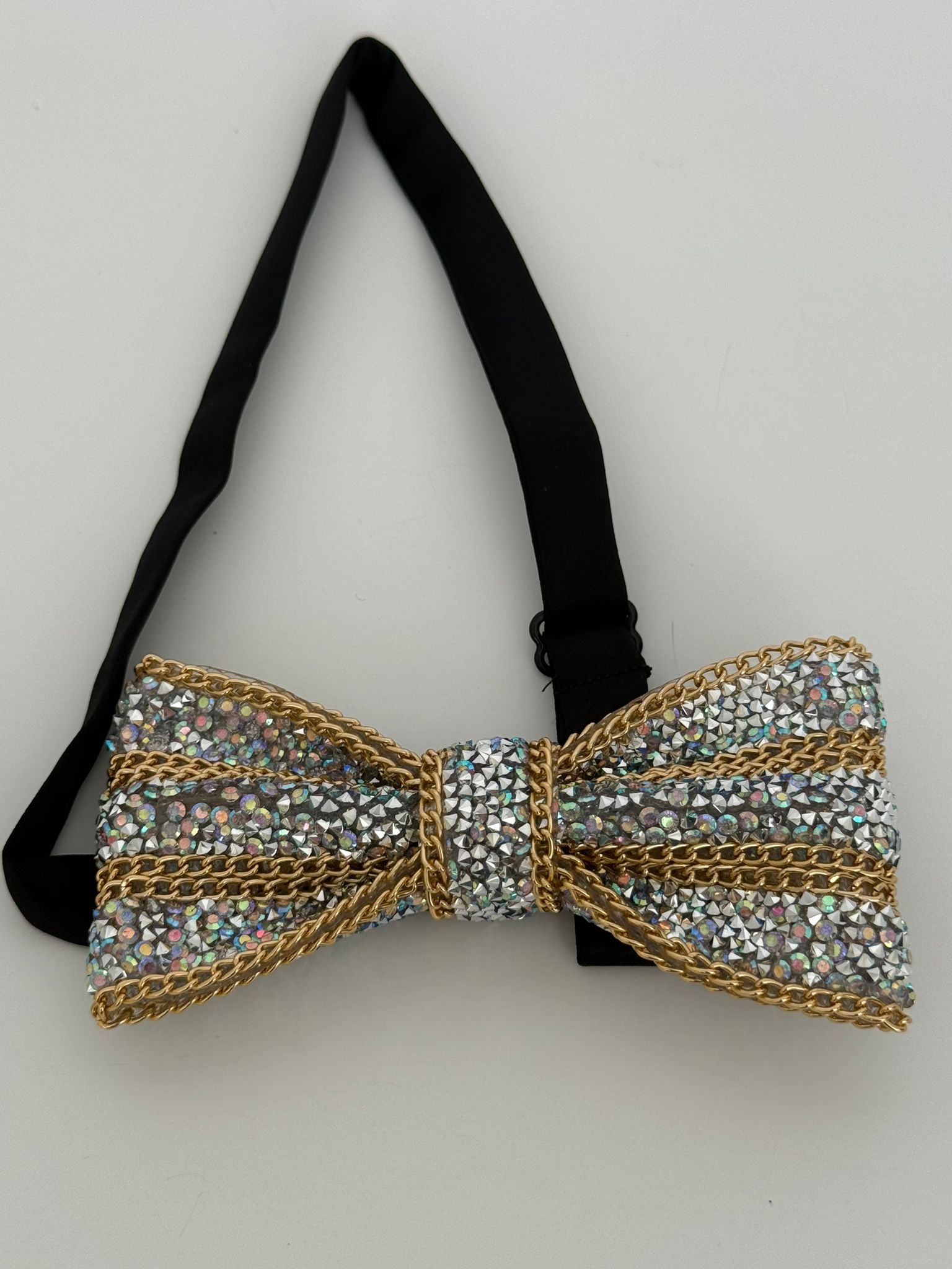 Luxury Crystal & Gold Chain Statement Bow Tie