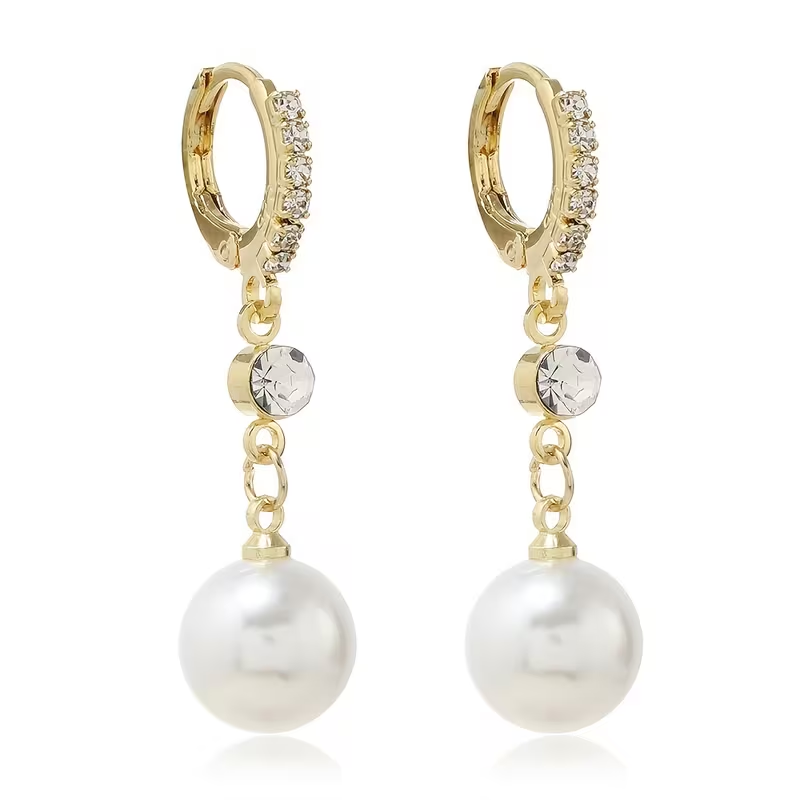 Elegant Gold Pearl Drop Earrings with Crystal Accent