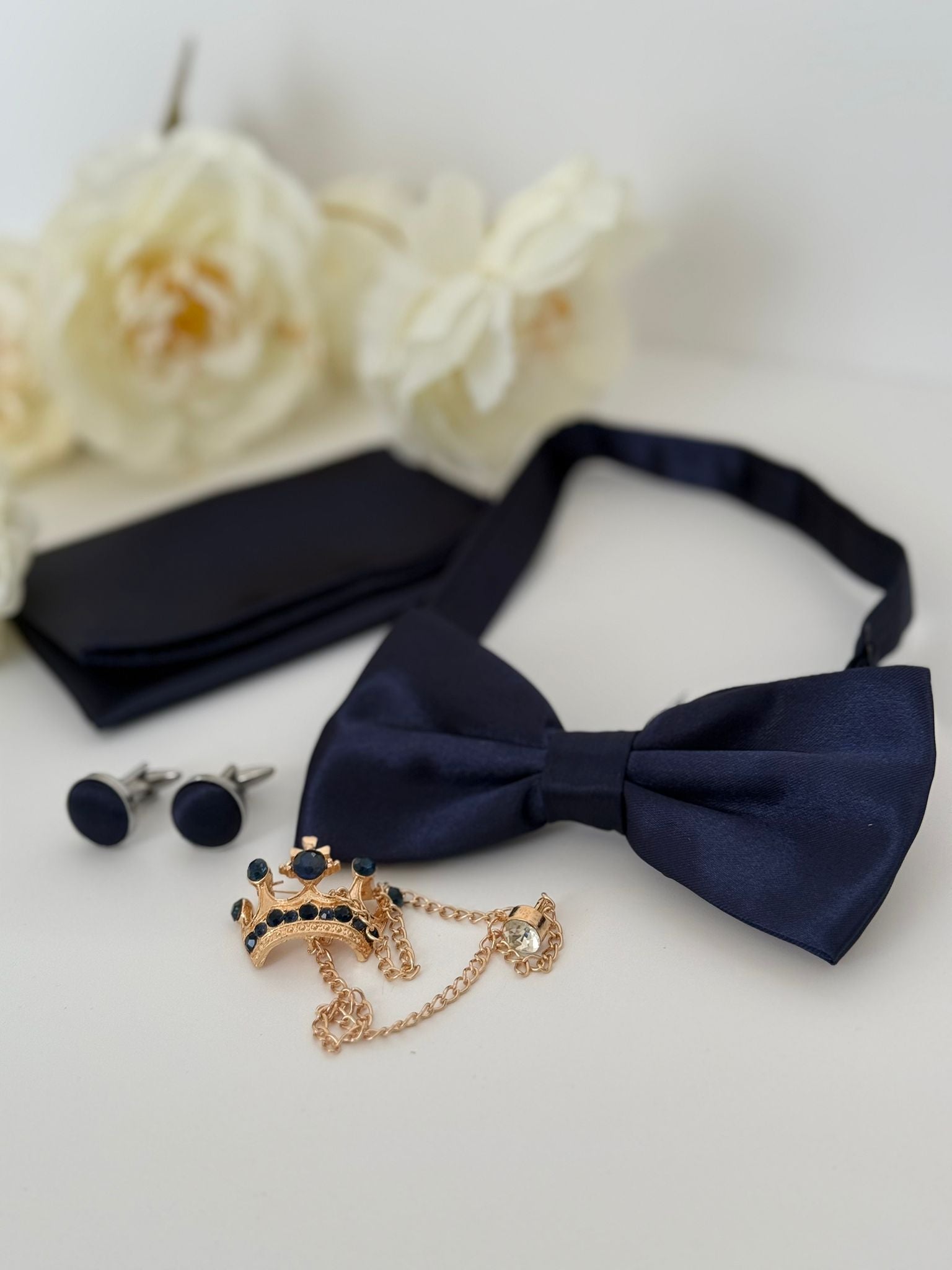 Navy Bow Tie & Accessories Set
