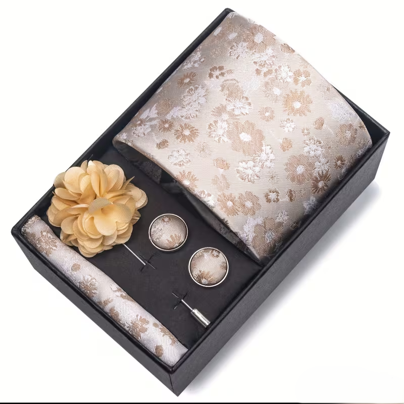 Champagne Floral Luxury Tie Gift Set