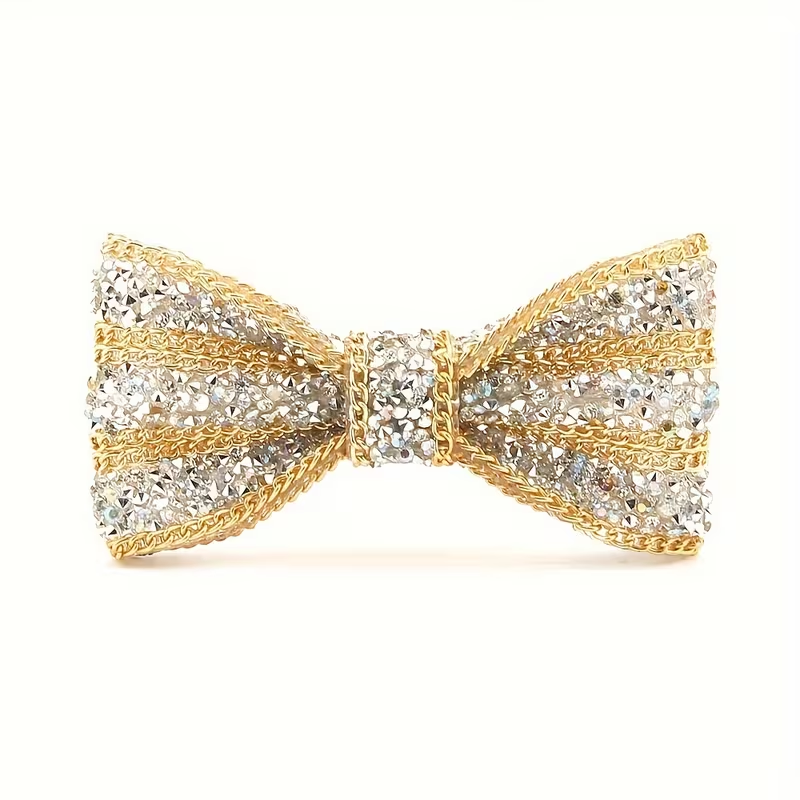 Luxury Crystal & Gold Chain Statement Bow Tie