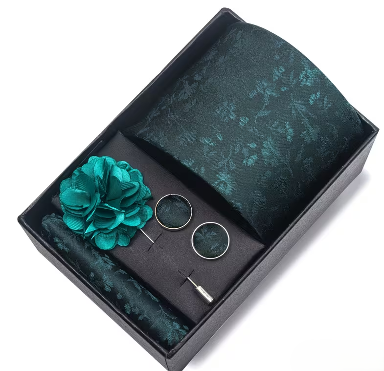 Emerald Green Floral Tie Gift Set