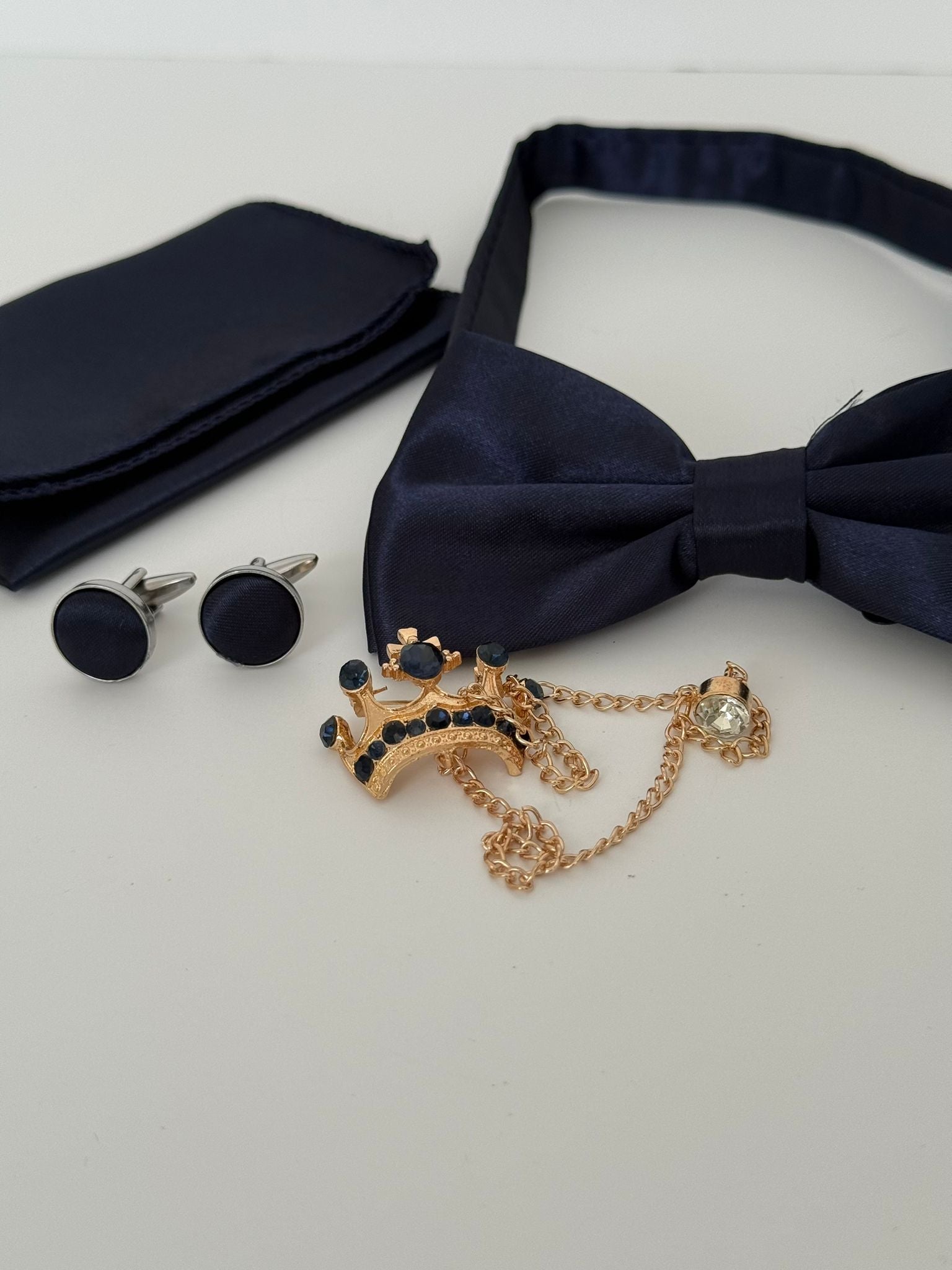 Navy Bow Tie & Accessories Set