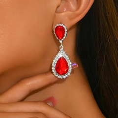 Red Teardrop Crystal Drop Earrings