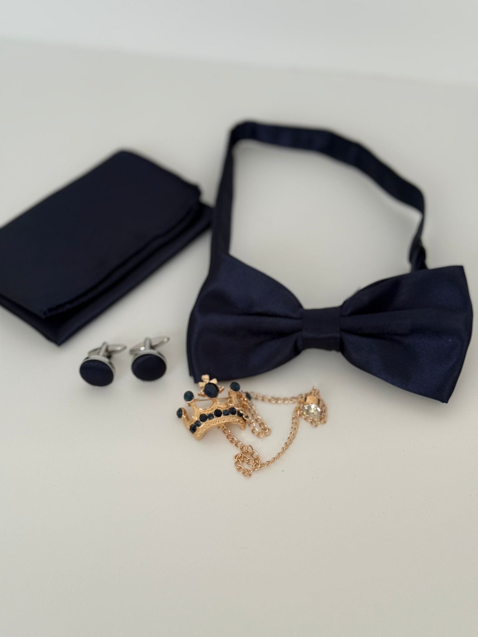 Navy Bow Tie & Accessories Set