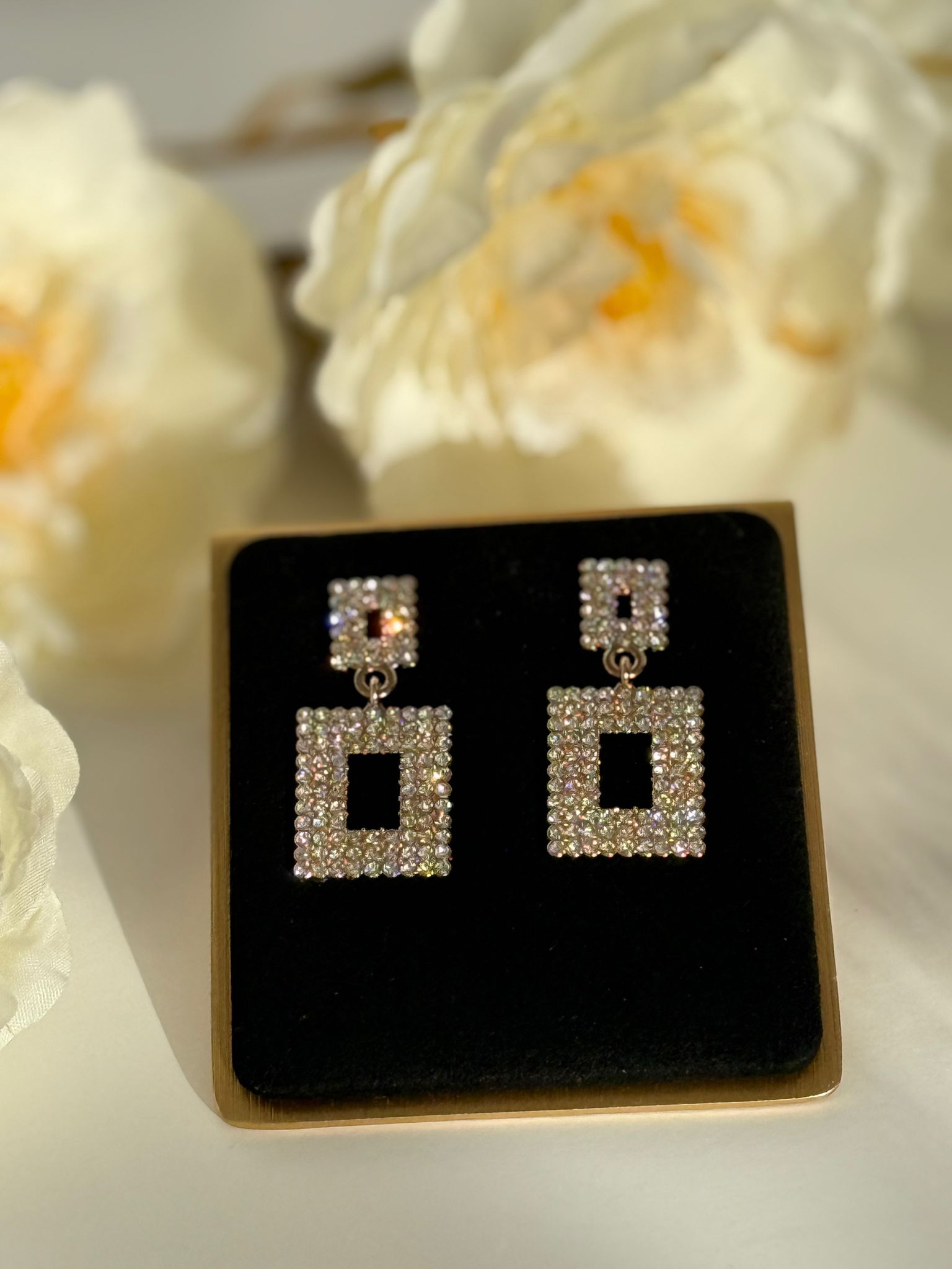 Geometric Crystal Square Drop Earrings