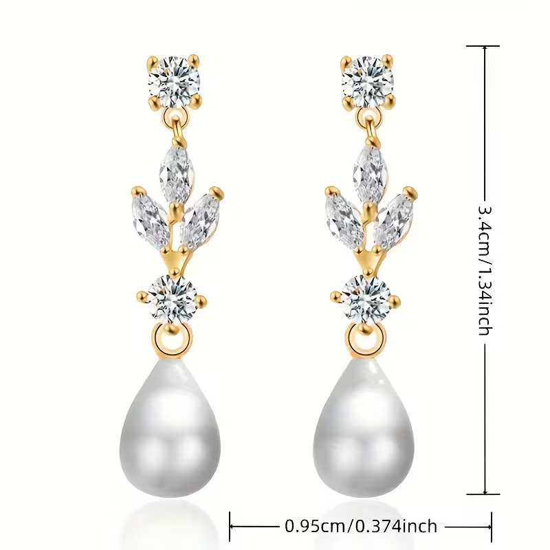 Pearl Drop Earrings with Crystal Accents – Gold Tone