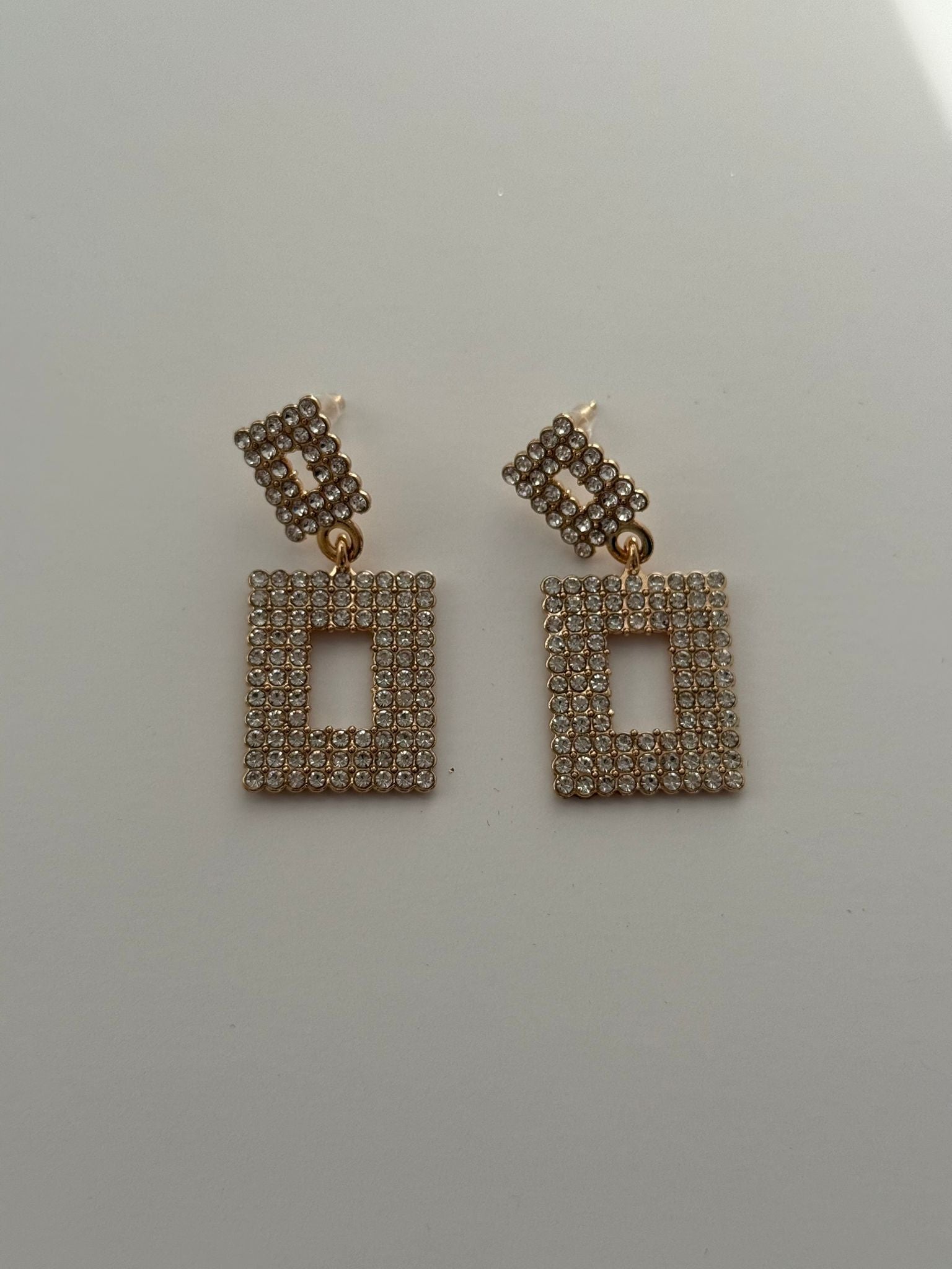 Geometric Crystal Square Drop Earrings